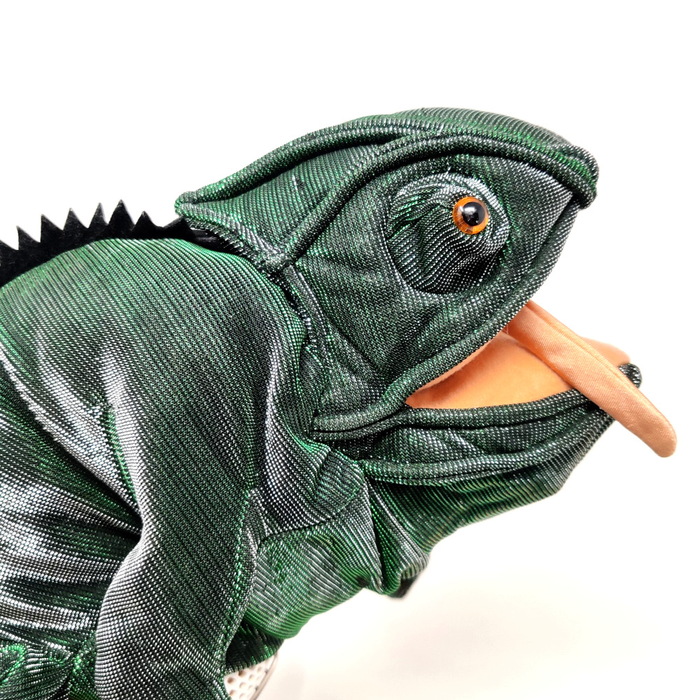 Folkmanis Shiny Chameleon Hand Puppet Plush 18" Reflective Moveable Tongue Eyes